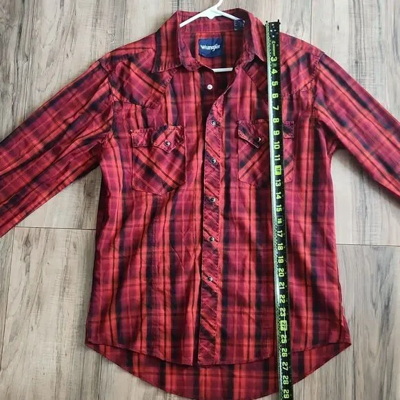 Wrangler Mens Plaid Button Up Shirt Red Black Long Sleeve Western MVG291R - Picture 5 of 7